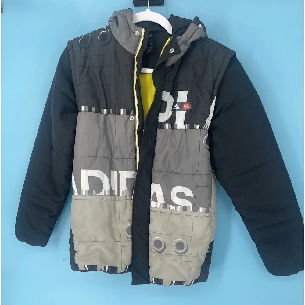 Youth Size M - Adidas‎ Lego 2 in 1 Padded Jacket / Vest Gray/Black